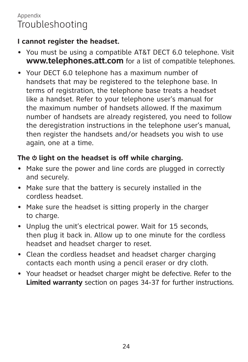 Troubleshooting | AT&T TL7700 User Manual | Page 28 / 43