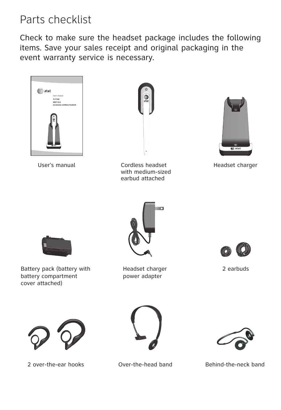 Parts checklist | AT&T TL7700 User Manual | Page 3 / 43
