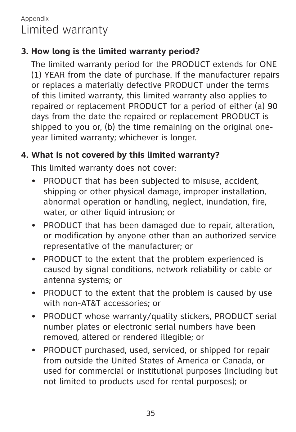 Limited warranty | AT&T TL7700 User Manual | Page 39 / 43
