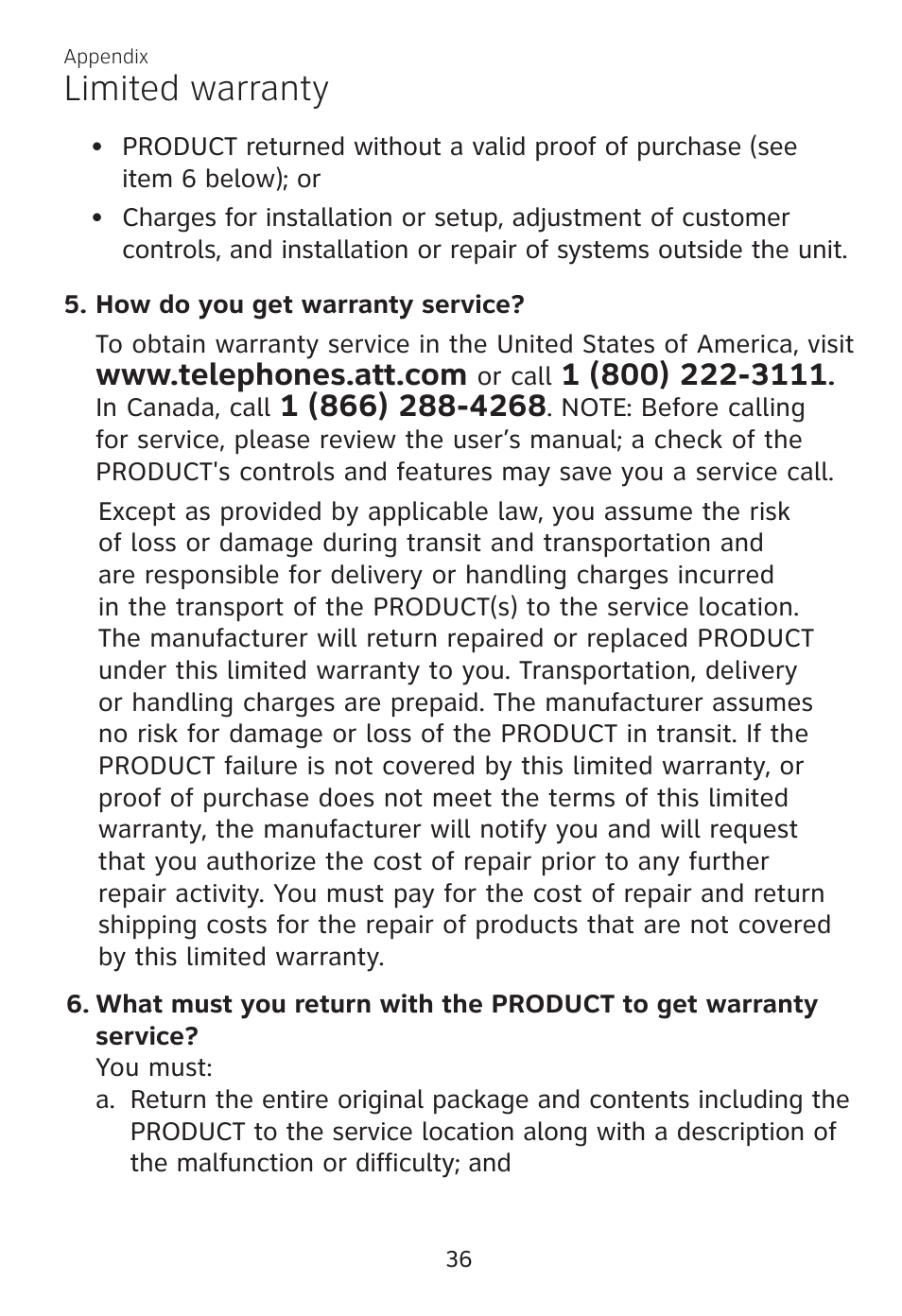 Limited warranty | AT&T TL7700 User Manual | Page 40 / 43