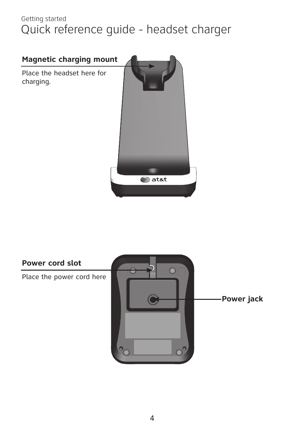 Quick reference guide - headset charger, Quick reference guide, Headset charger | AT&T TL7700 User Manual | Page 8 / 43