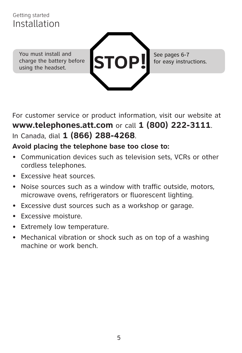 Installation, Stop | AT&T TL7700 User Manual | Page 9 / 43