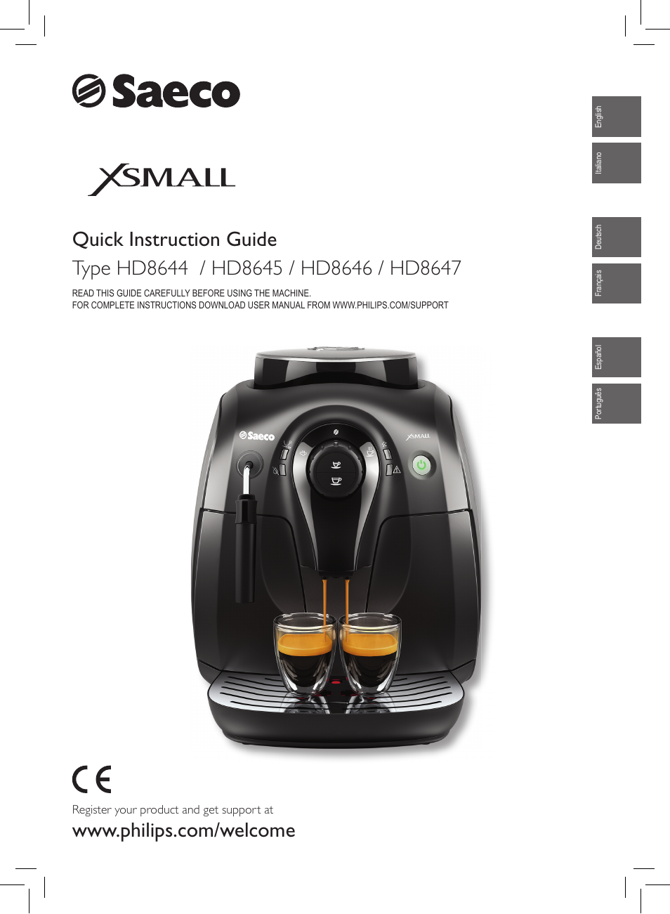 Philips Saeco Xsmall Machine espresso Super Automatique User Manual | 72 pages