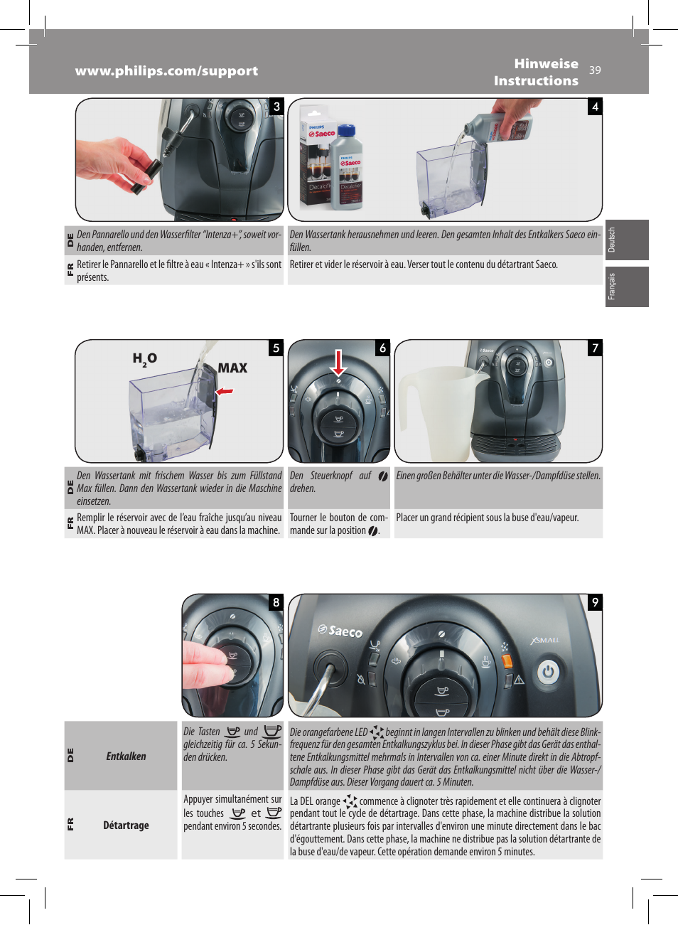 Omax | Philips Saeco Xsmall Machine espresso Super Automatique User Manual | Page 39 / 72