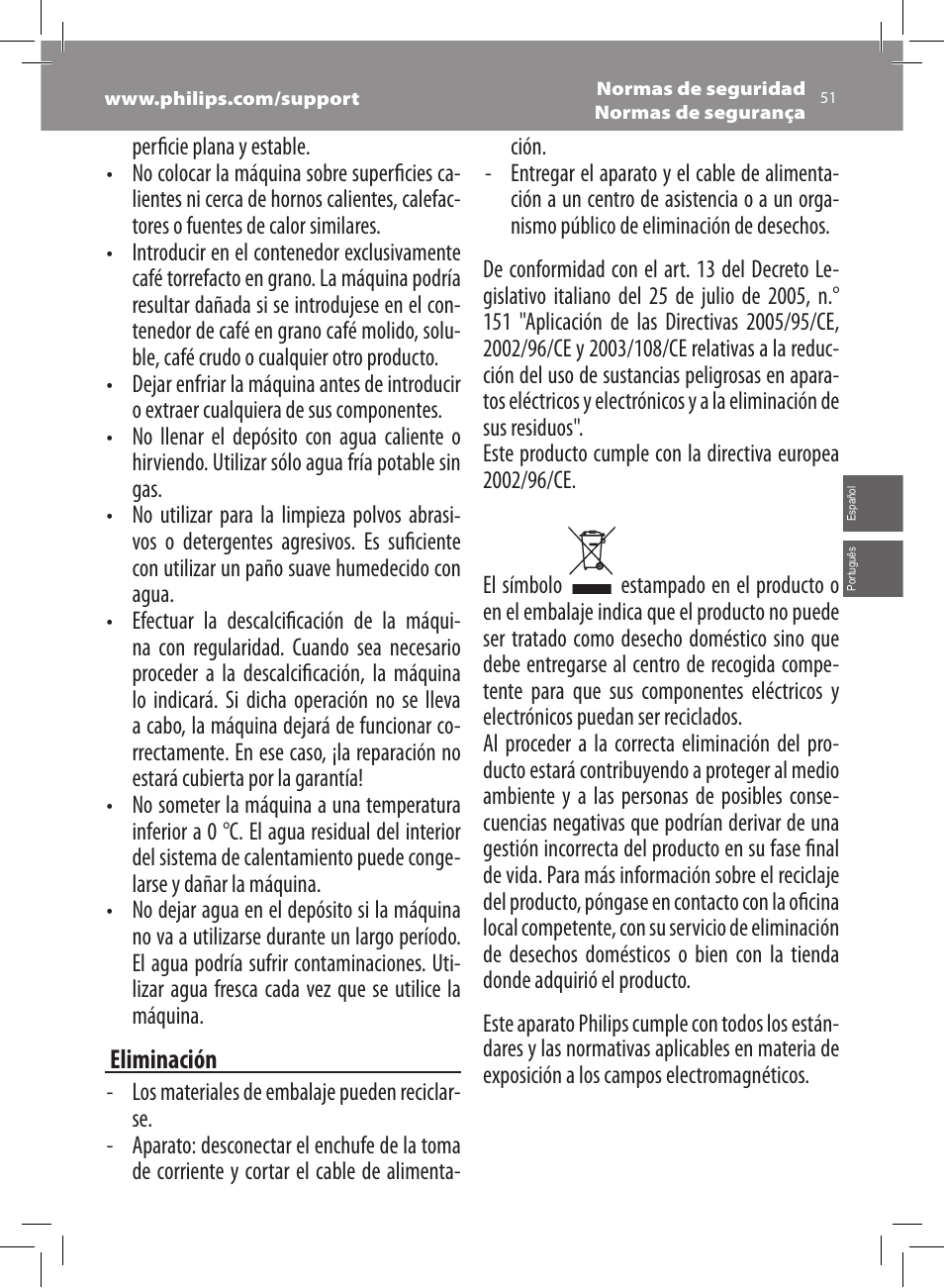 Philips Saeco Xsmall Machine espresso Super Automatique User Manual | Page 51 / 72