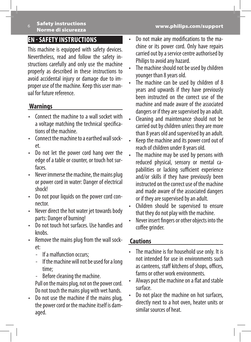 Philips Saeco Xsmall Machine espresso Super Automatique User Manual | Page 6 / 72