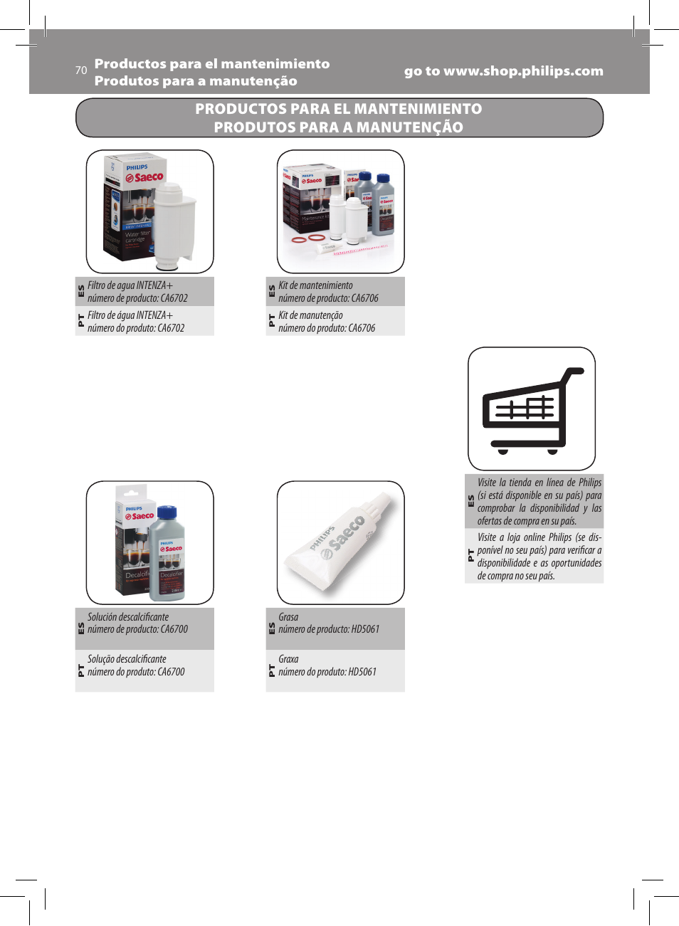 Philips Saeco Xsmall Machine espresso Super Automatique User Manual | Page 70 / 72