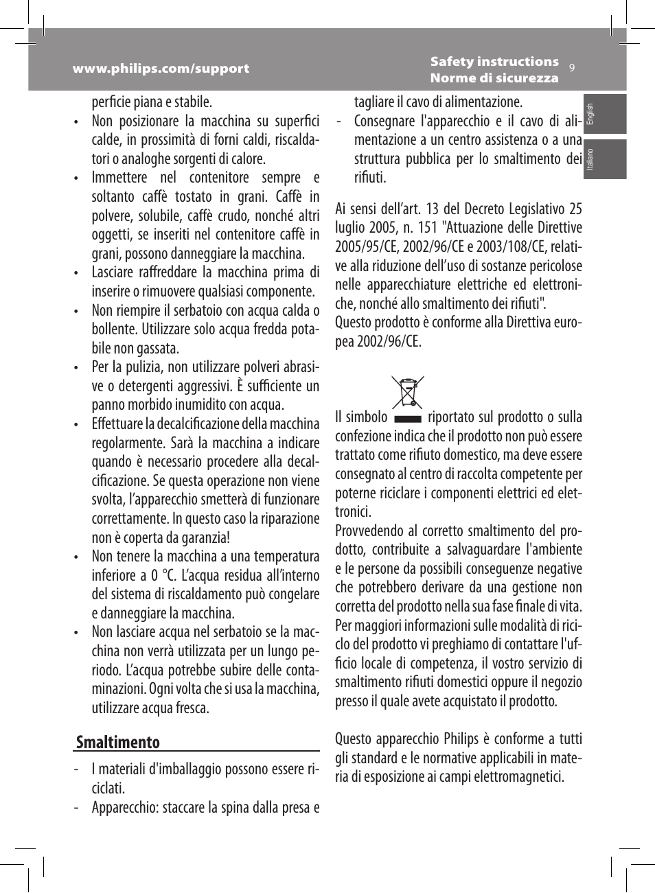 Philips Saeco Xsmall Machine espresso Super Automatique User Manual | Page 9 / 72