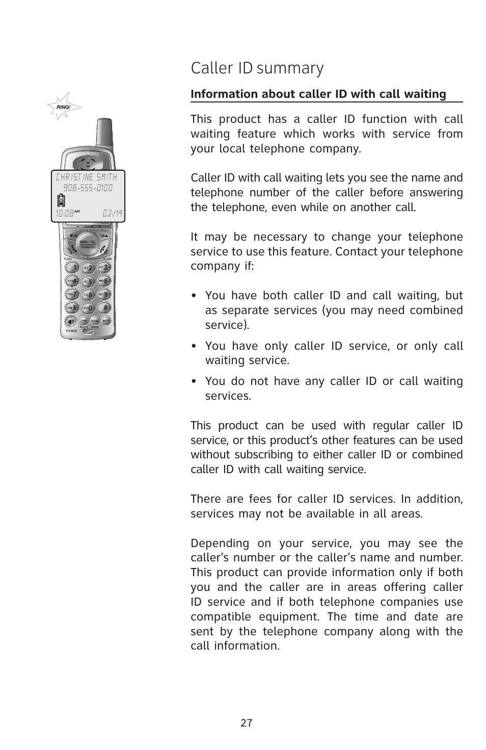 Caller id summary | AT&T E5812B User Manual | Page 30 / 65