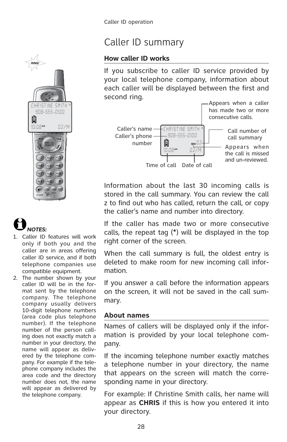 Caller id summary | AT&T E5812B User Manual | Page 31 / 65