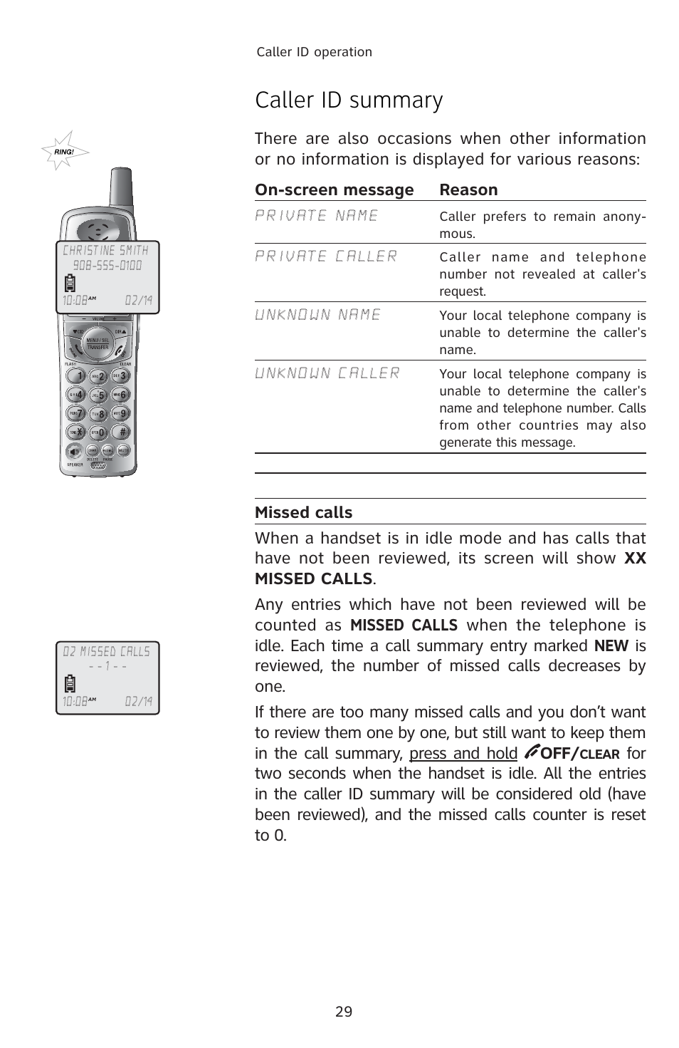 Caller id summary | AT&T E5812B User Manual | Page 32 / 65