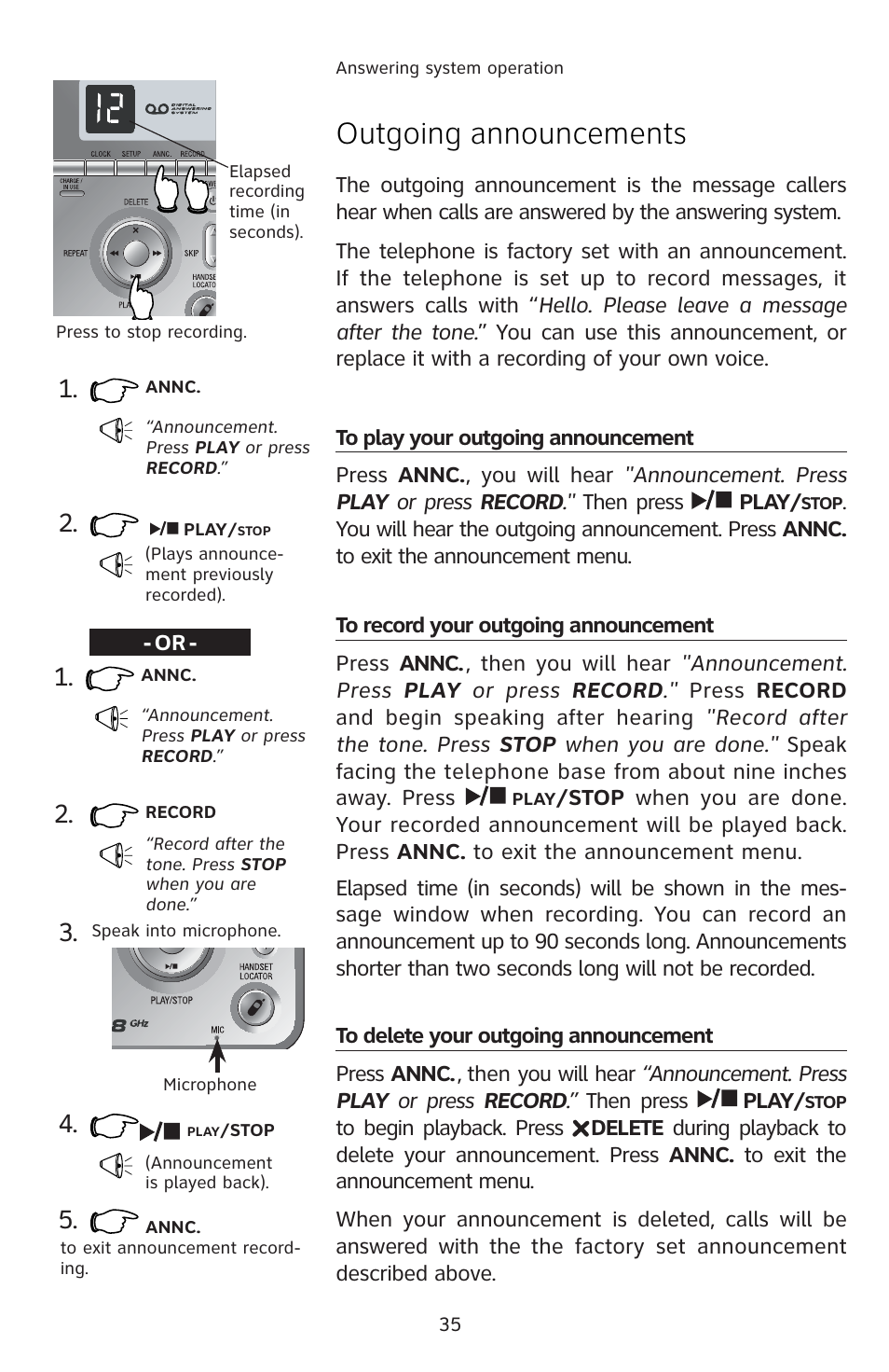 Outgoing announcements | AT&T E5812B User Manual | Page 38 / 65