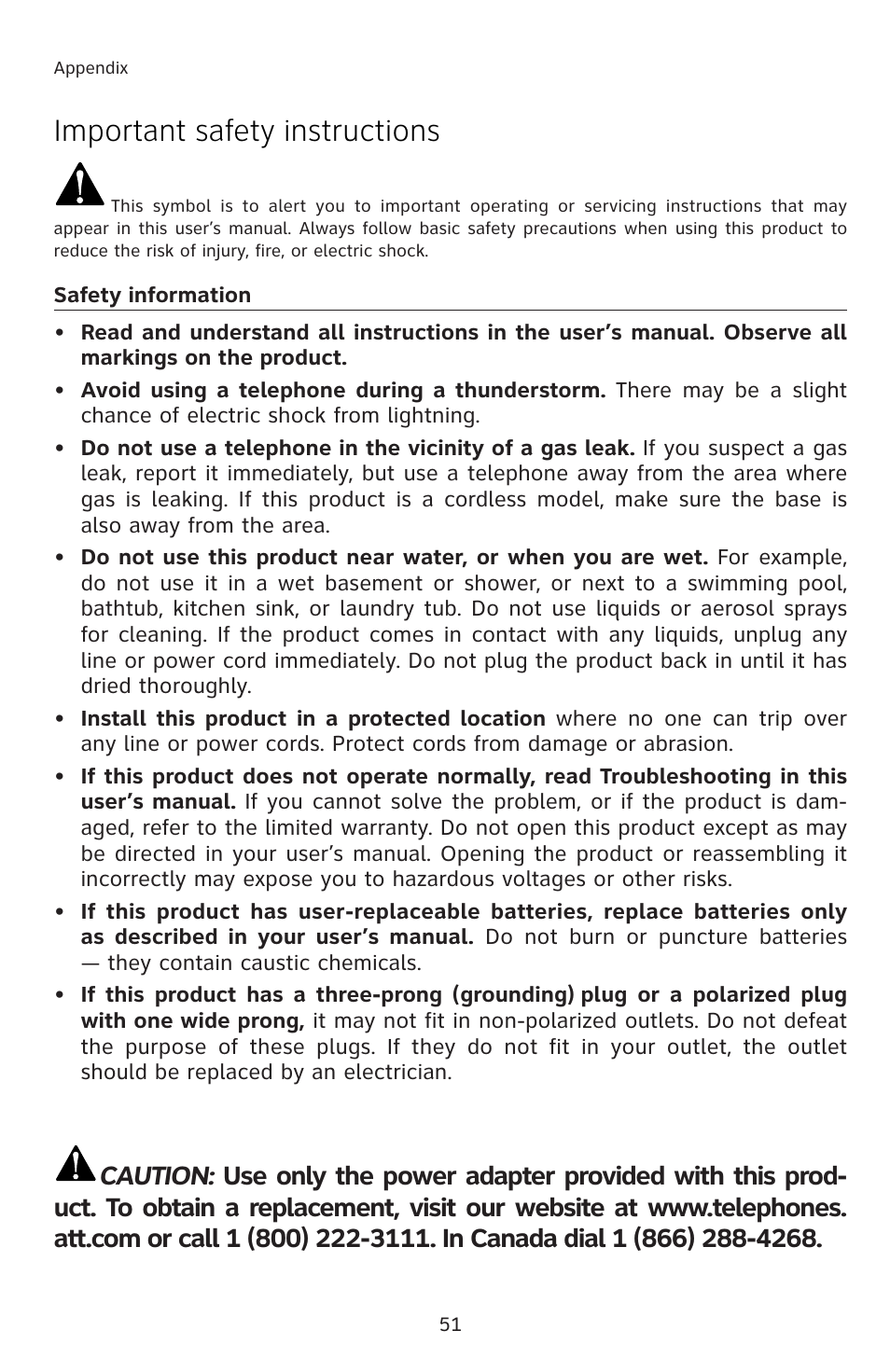 Important safety instructions | AT&T E5812B User Manual | Page 54 / 65