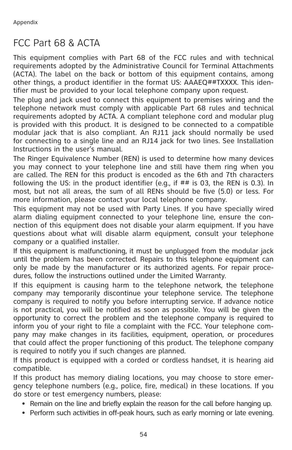 Fcc part 68 & acta | AT&T E5812B User Manual | Page 57 / 65