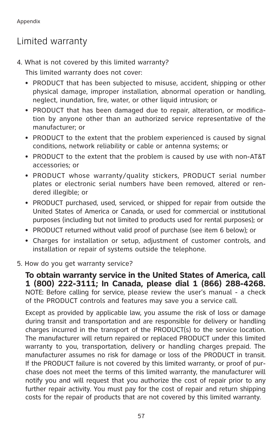 Limited warranty | AT&T E5812B User Manual | Page 60 / 65