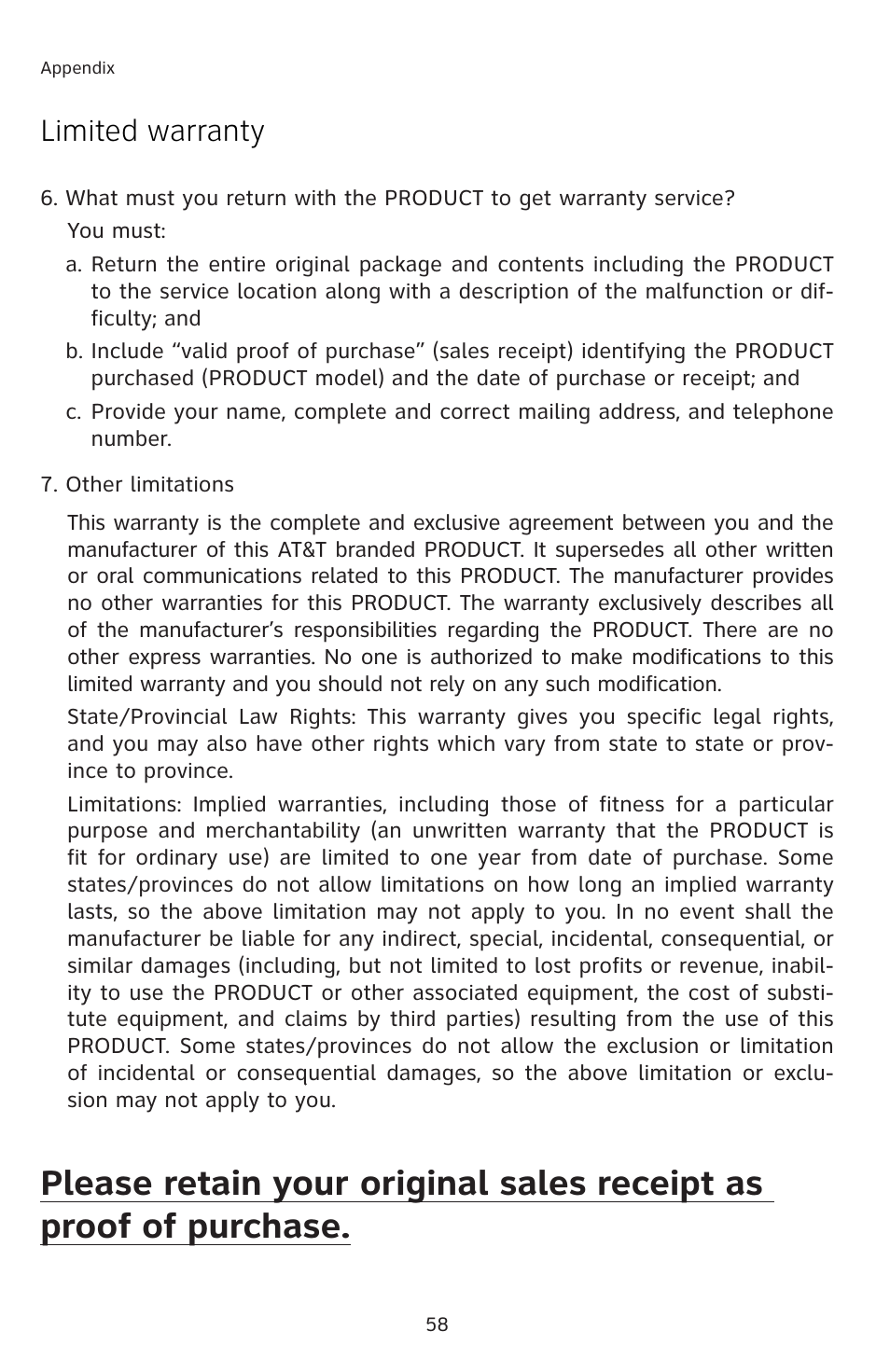 Limited warranty | AT&T E5812B User Manual | Page 61 / 65