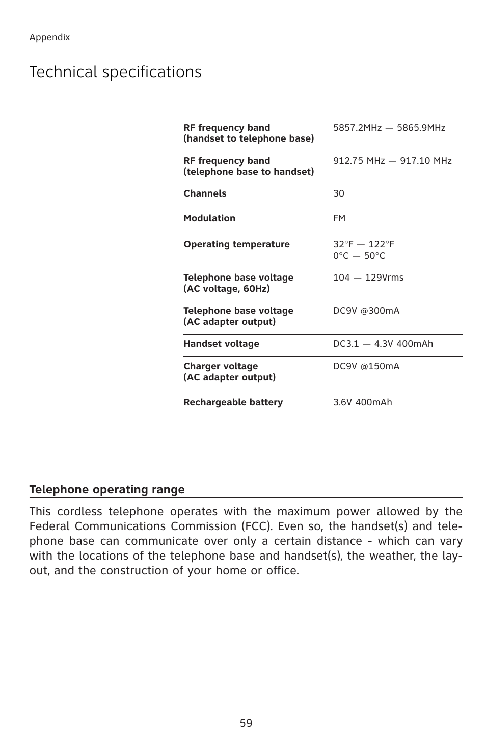 Technical specifications | AT&T E5812B User Manual | Page 62 / 65