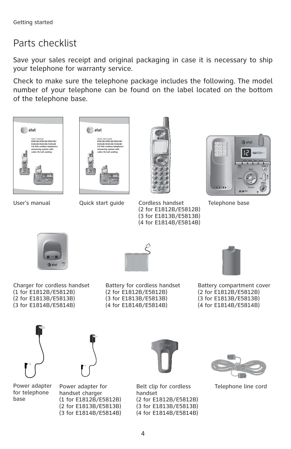 Parts checklist | AT&T E5812B User Manual | Page 7 / 65