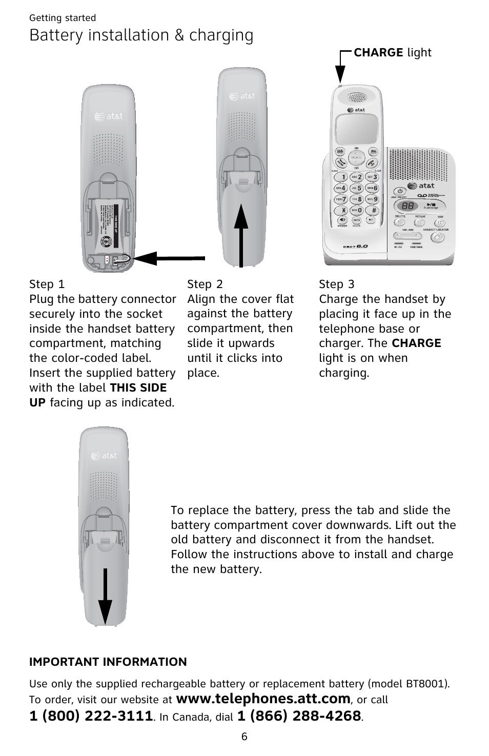 Battery installation & charging | AT&T EL52209 User Manual | Page 11 / 73
