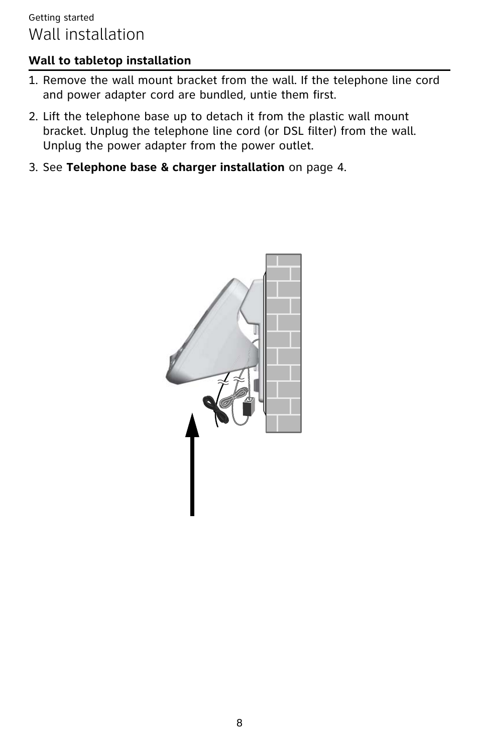 Wall installation, Wall to tabletop installation | AT&T EL52209 User Manual | Page 13 / 73