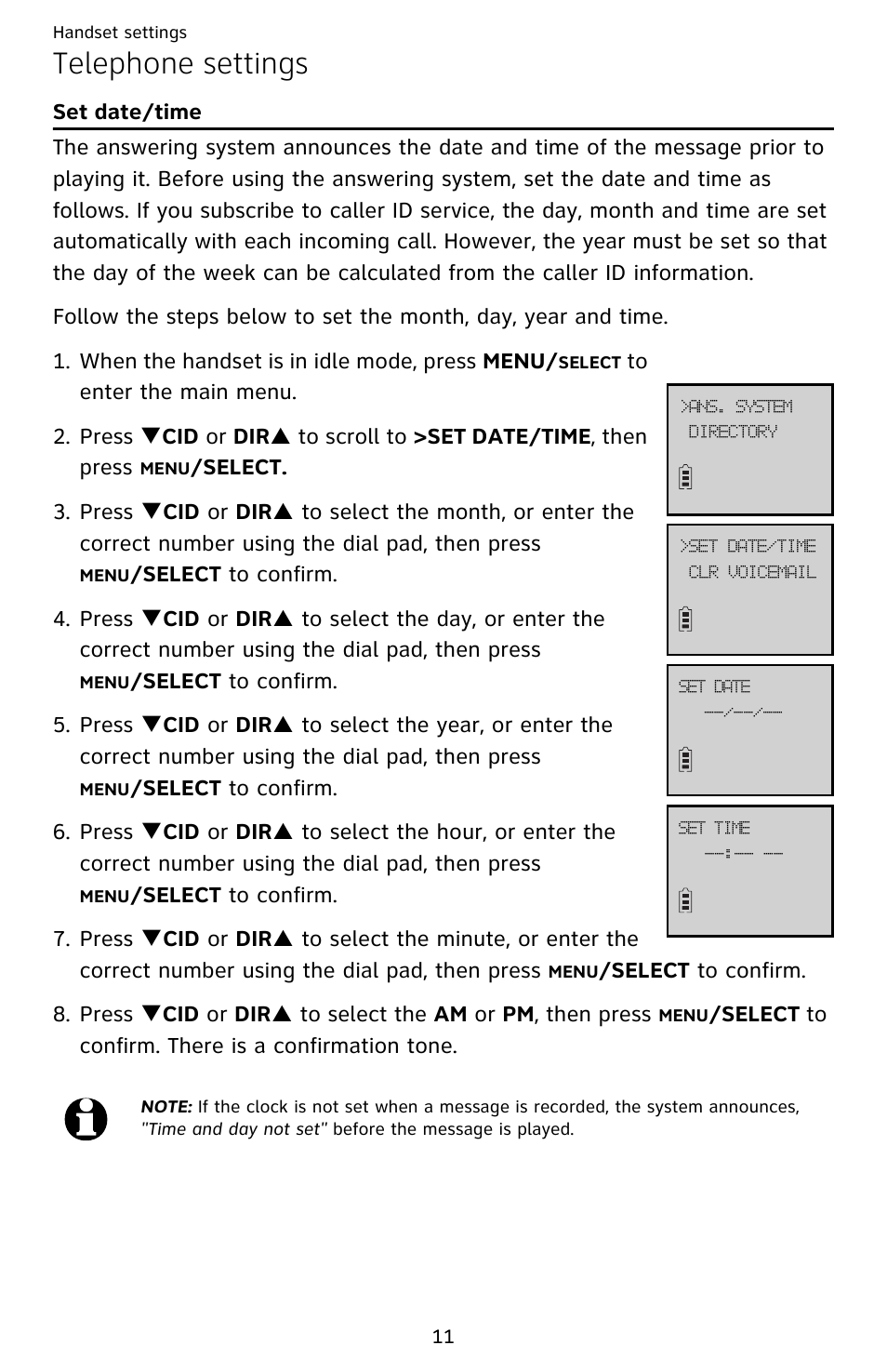 Telephone settings, Set date/time | AT&T EL52209 User Manual | Page 16 / 73