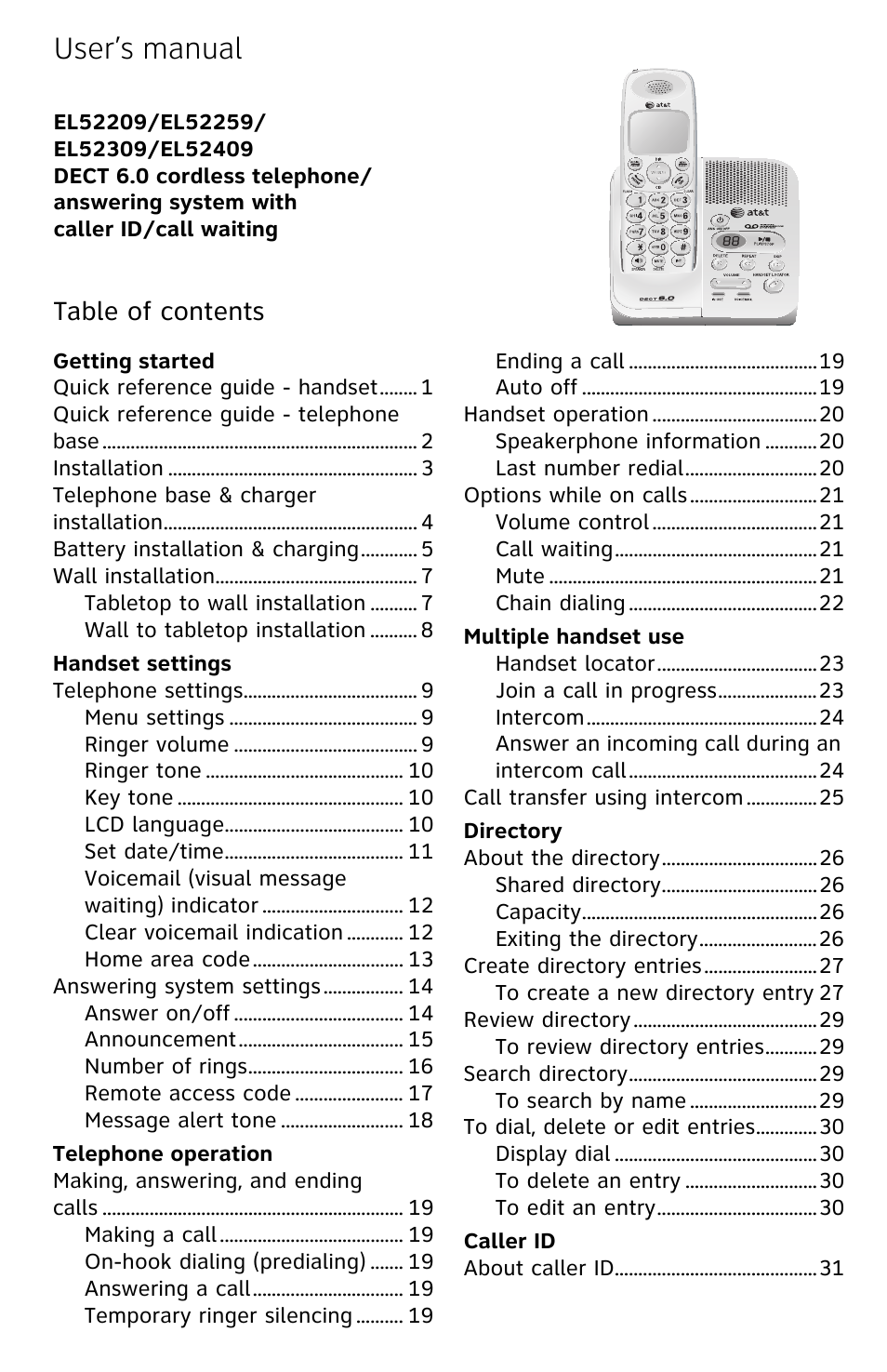 AT&T EL52209 User Manual | Page 4 / 73