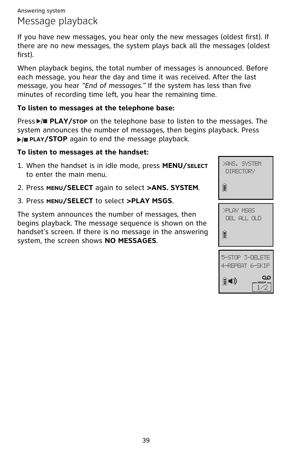 Message playback | AT&T EL52209 User Manual | Page 44 / 73