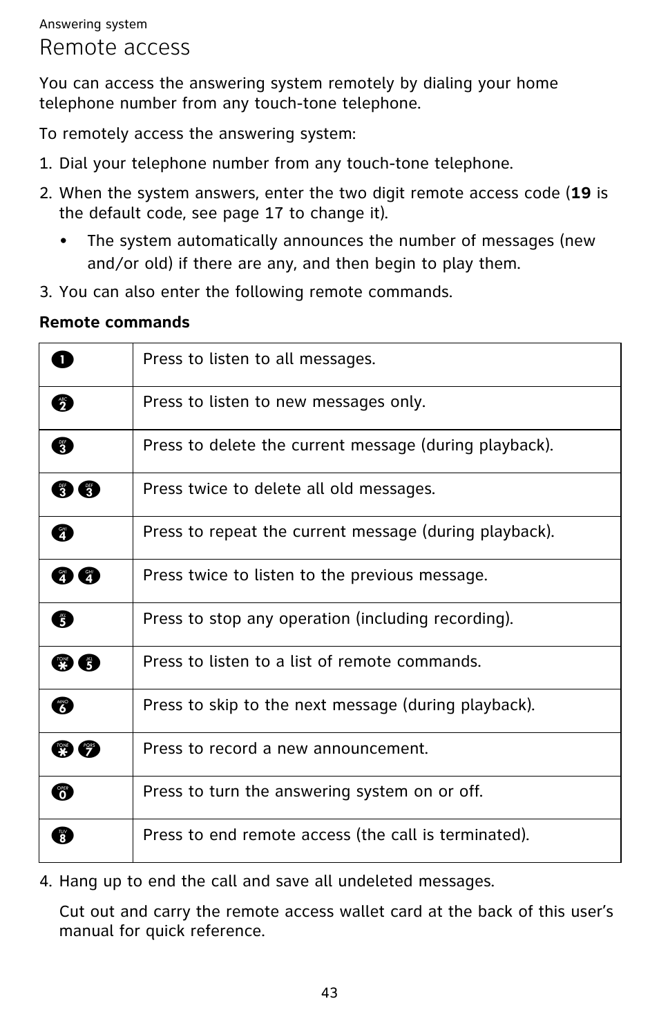 Remote access | AT&T EL52209 User Manual | Page 48 / 73