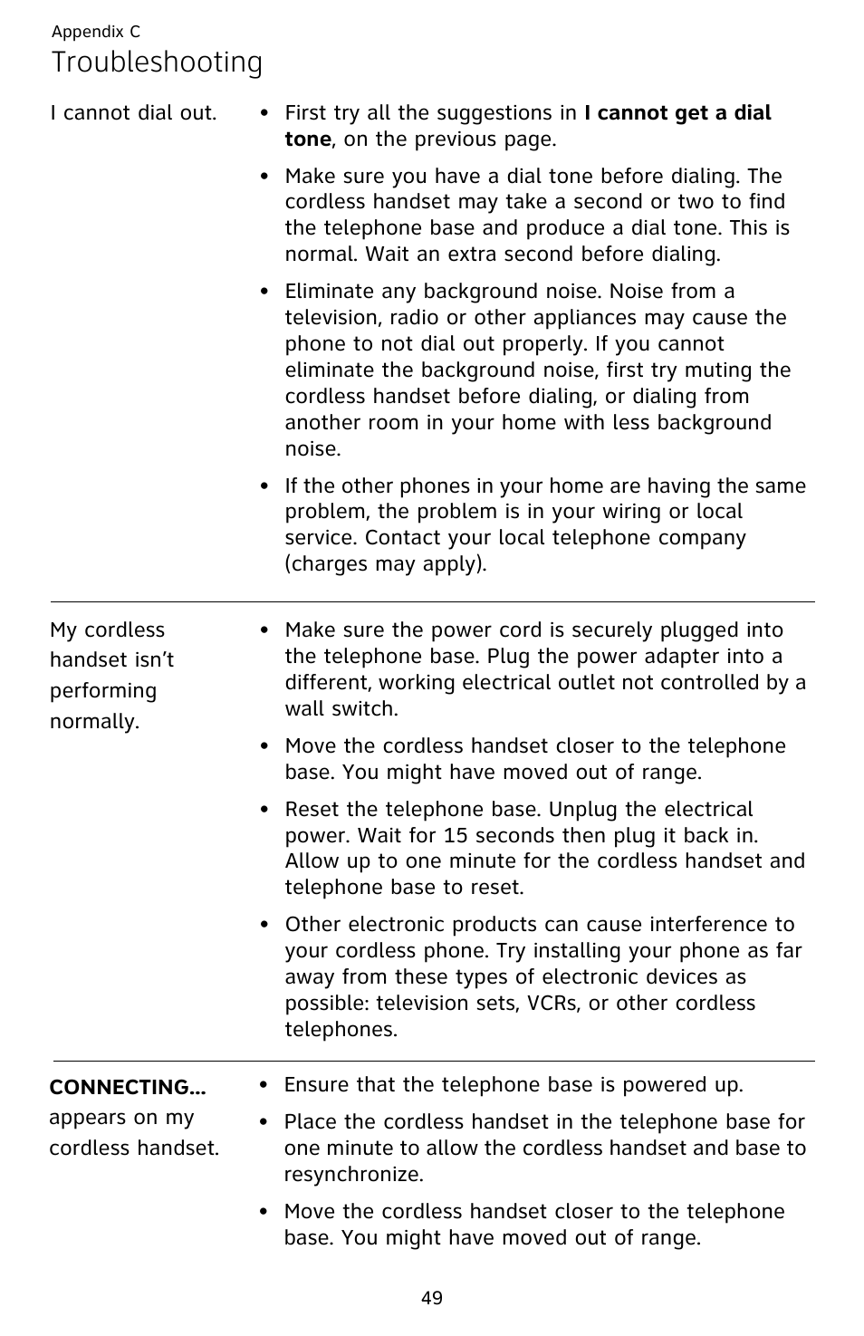 Troubleshooting | AT&T EL52209 User Manual | Page 54 / 73