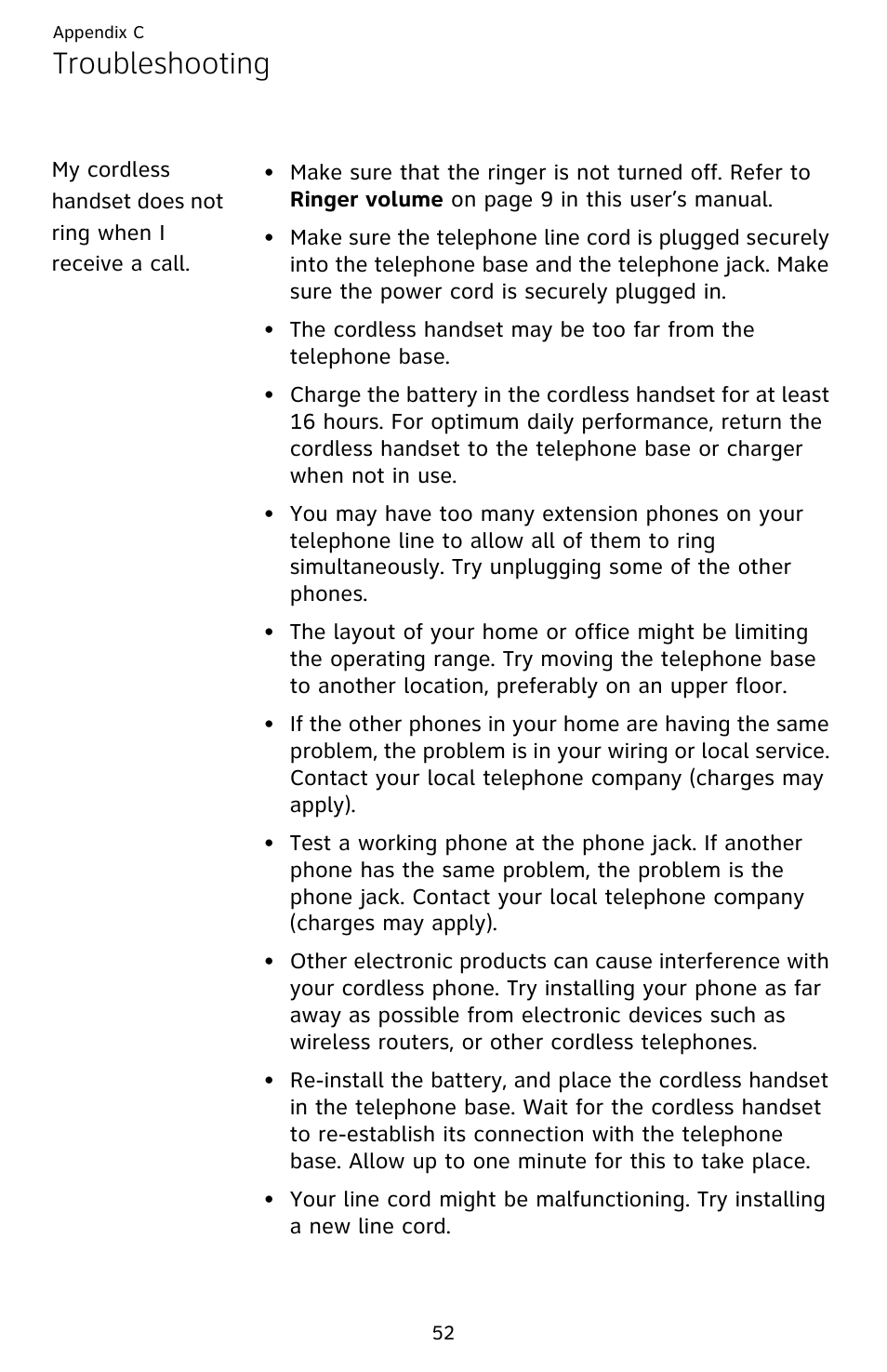 Troubleshooting | AT&T EL52209 User Manual | Page 57 / 73