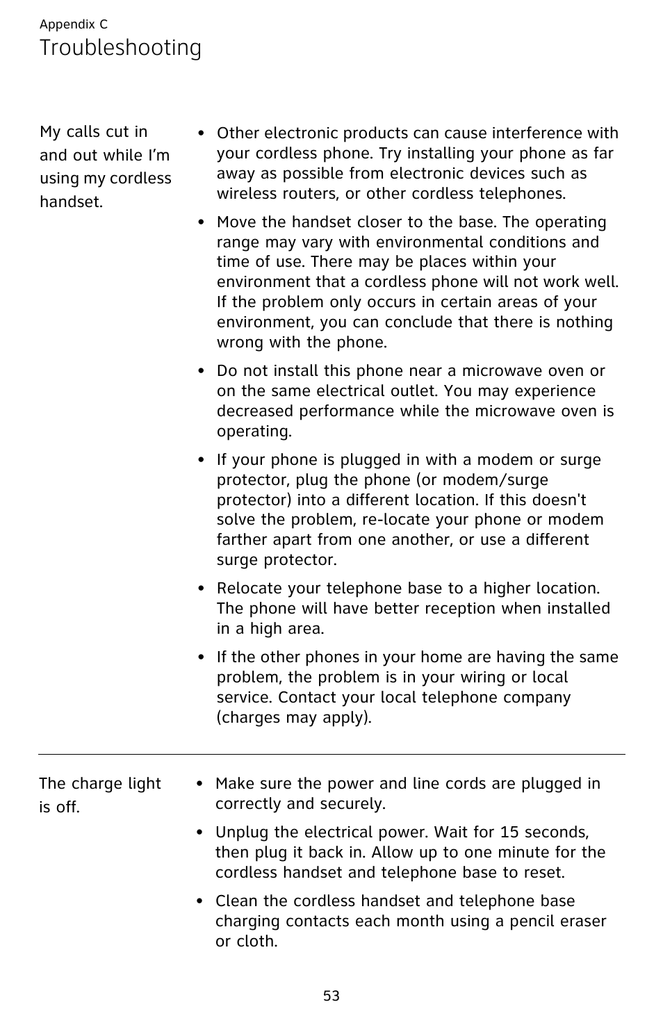 Troubleshooting | AT&T EL52209 User Manual | Page 58 / 73