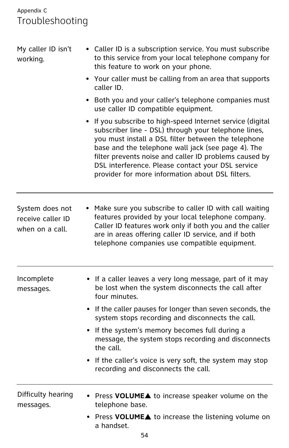 Troubleshooting | AT&T EL52209 User Manual | Page 59 / 73