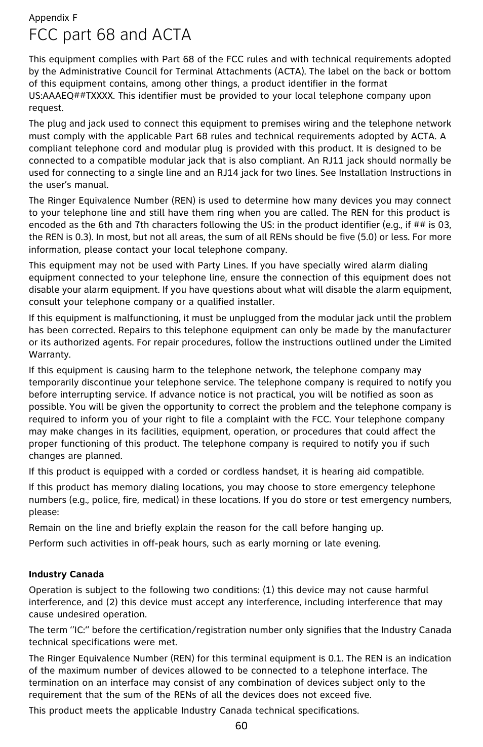 Fcc part 68 and acta | AT&T EL52209 User Manual | Page 65 / 73