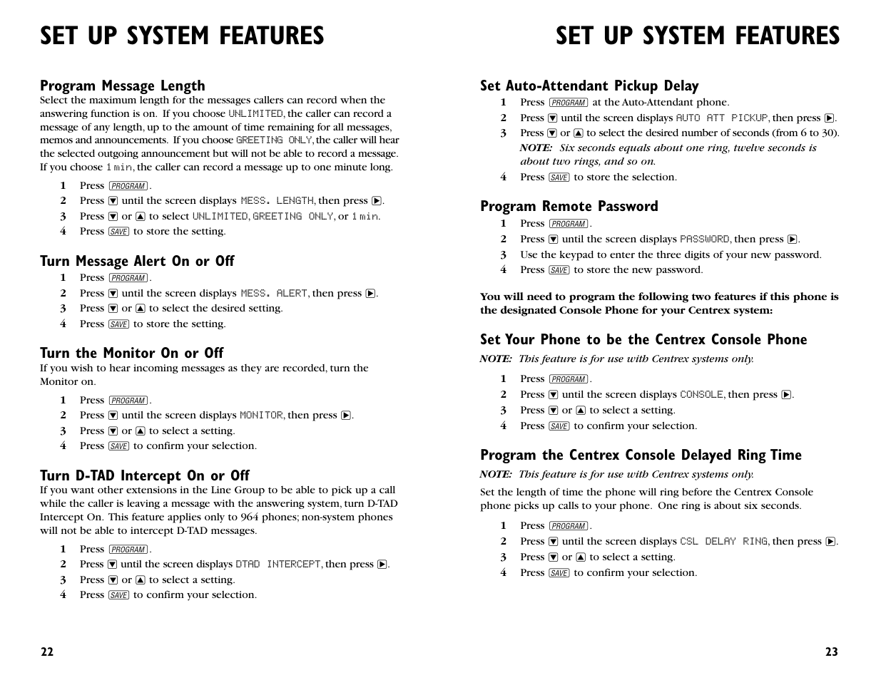 Set up system features | AT&T 964 User Manual | Page 13 / 44