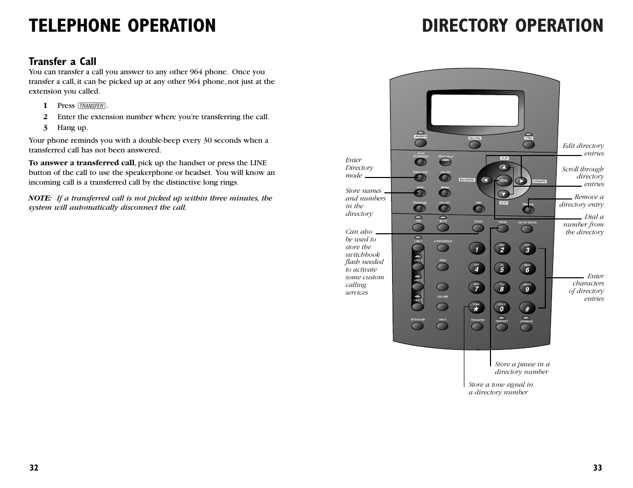 Directory operation, Telephone operation, Transfer a call | AT&T 964 User Manual | Page 18 / 44