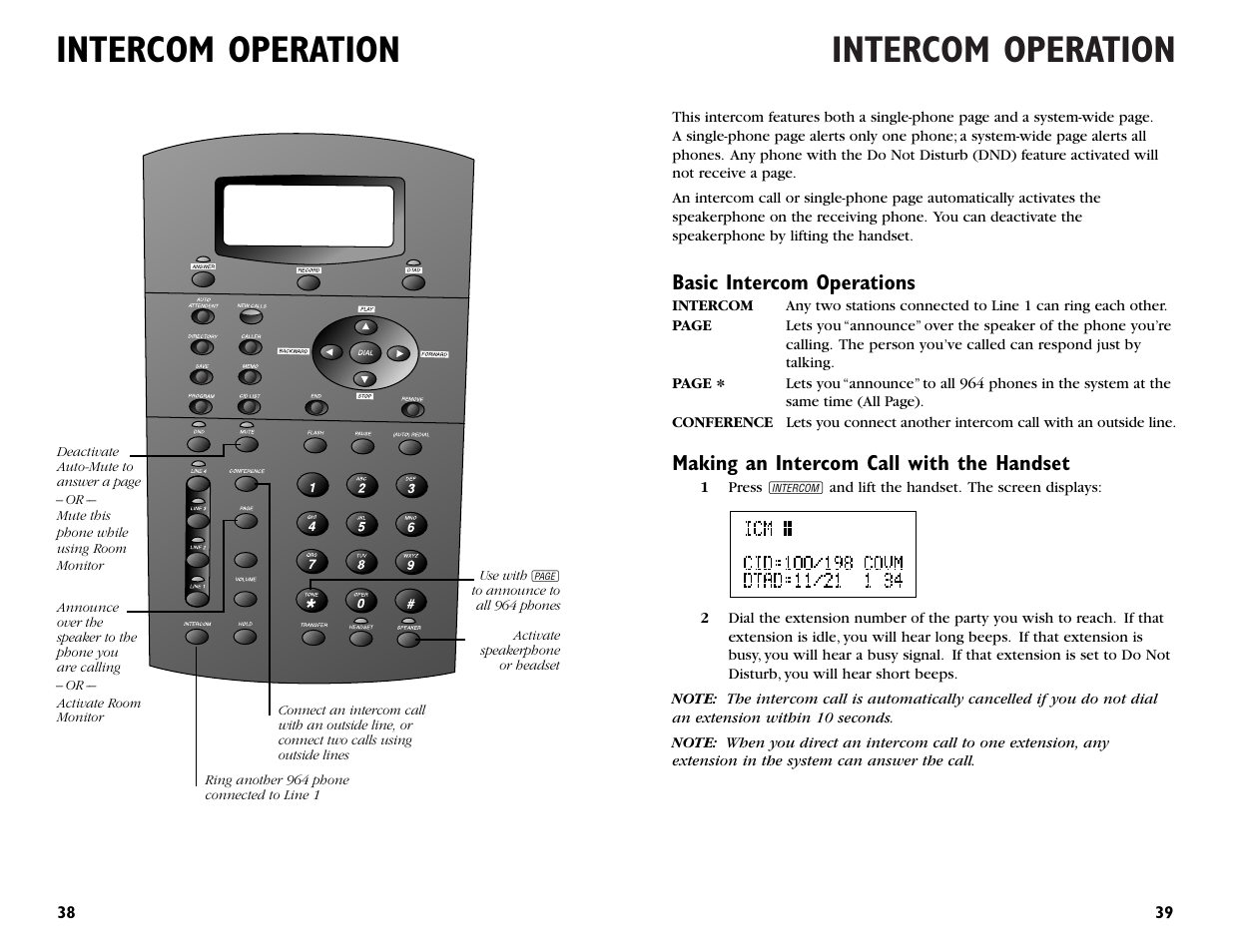 Intercom operation | AT&T 964 User Manual | Page 21 / 44