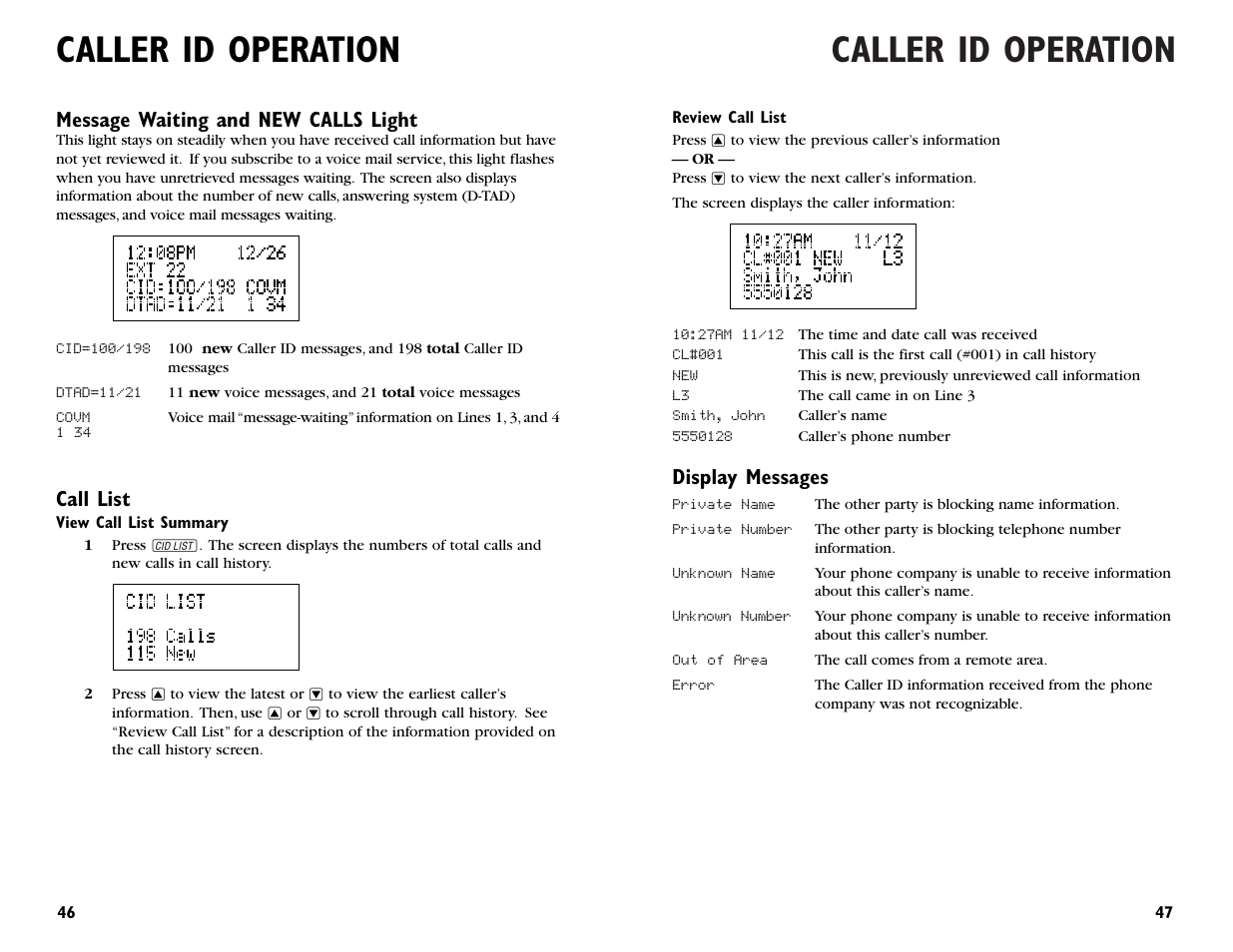 Caller id operation | AT&T 964 User Manual | Page 25 / 44