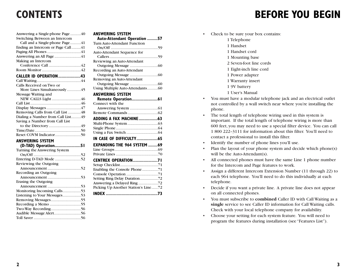 AT&T 964 User Manual | Page 3 / 44