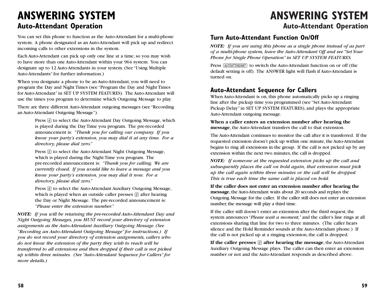 Answering system, Auto-attendant operation | AT&T 964 User Manual | Page 31 / 44