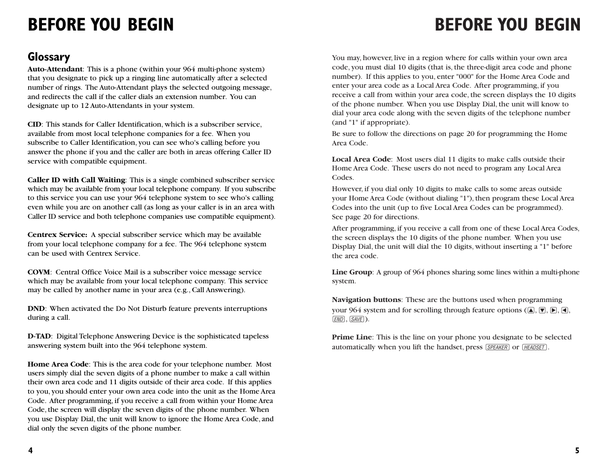 Before you begin, Glossary | AT&T 964 User Manual | Page 4 / 44
