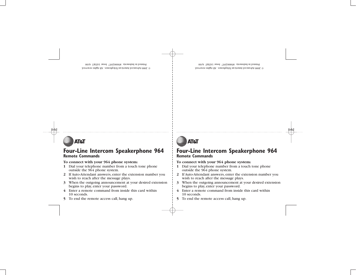 Four-line intercom speakerphone 964 | AT&T 964 User Manual | Page 43 / 44