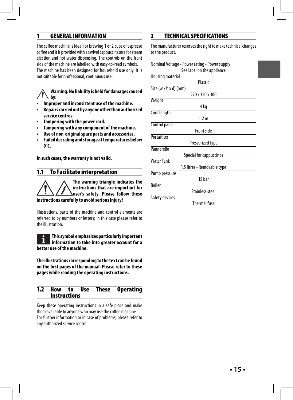 Philips Saeco Nina Machine espresso manuelle User Manual | Page 15 / 88