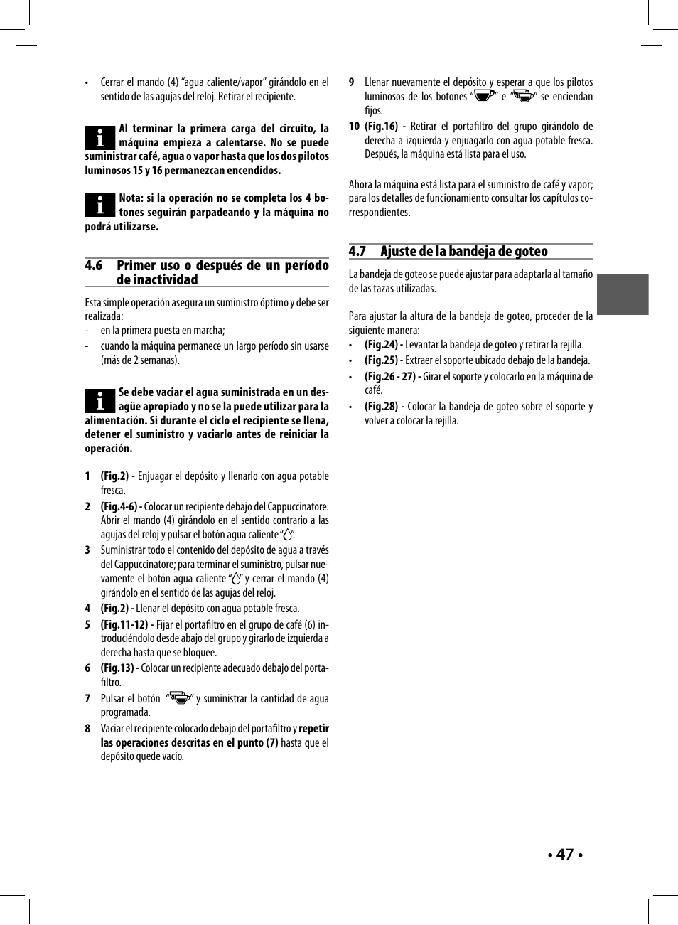 7 ajuste de la bandeja de goteo | Philips Saeco Nina Machine espresso manuelle User Manual | Page 47 / 88