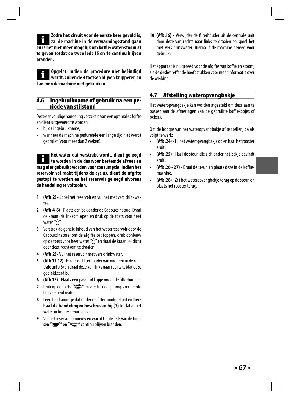 7 afstelling wateropvangbakje | Philips Saeco Nina Machine espresso manuelle User Manual | Page 67 / 88