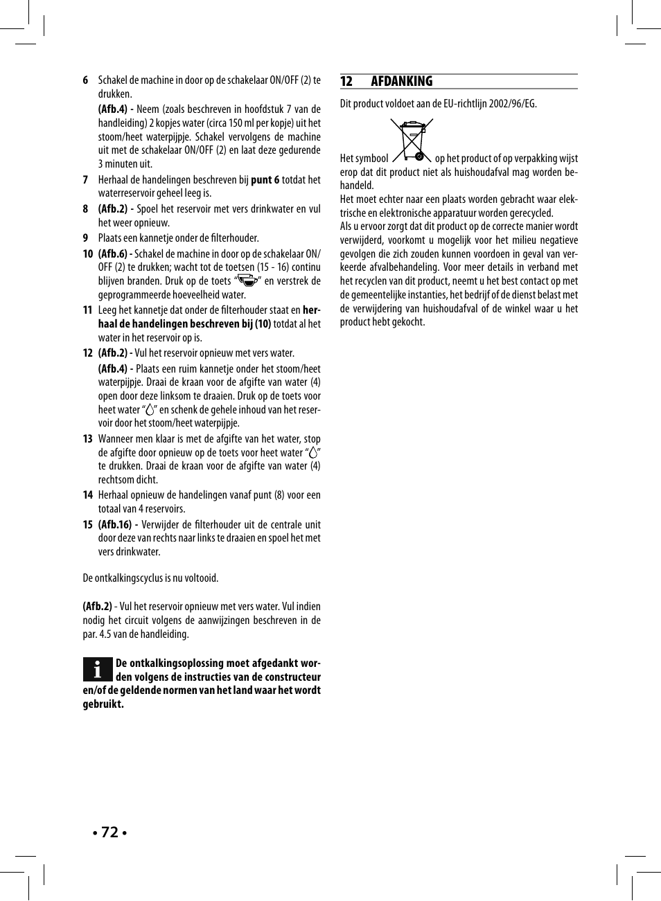 12 afdanking | Philips Saeco Nina Machine espresso manuelle User Manual | Page 72 / 88