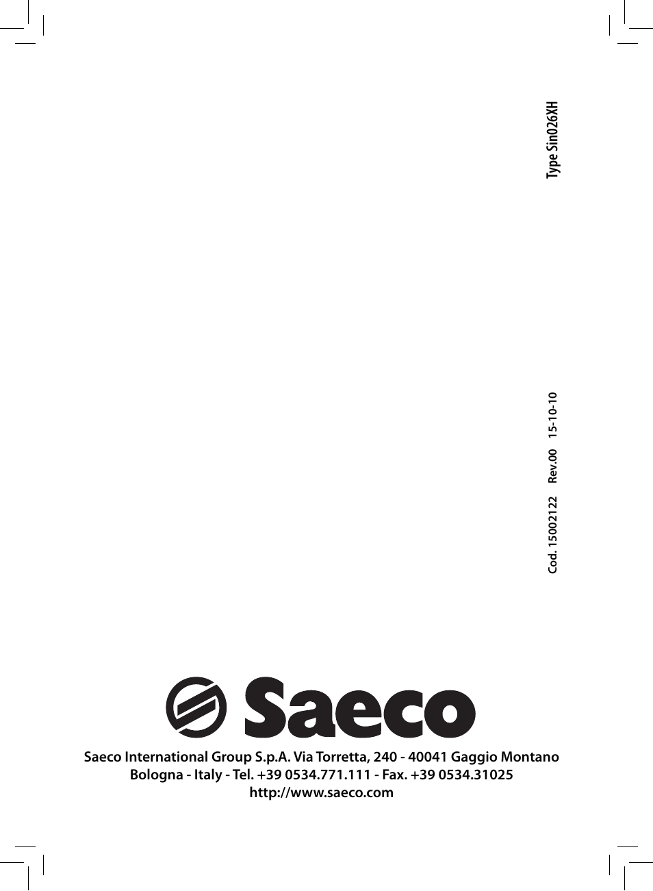 Type s in026xh | Philips Saeco Nina Machine espresso manuelle User Manual | Page 88 / 88