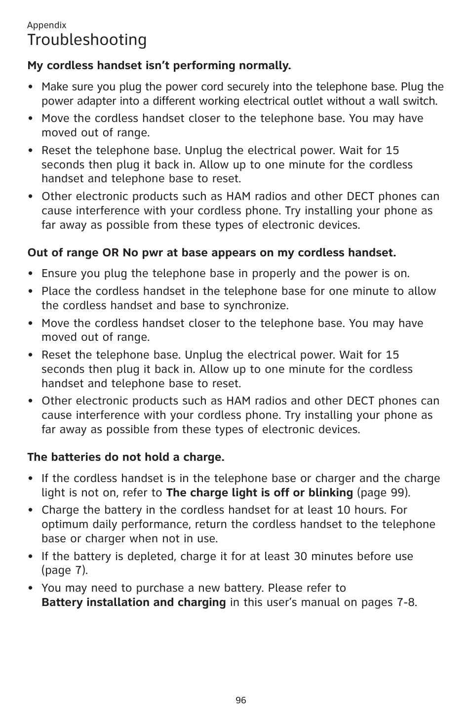 Troubleshooting | AT&T CL83201 User Manual | Page 102 / 120