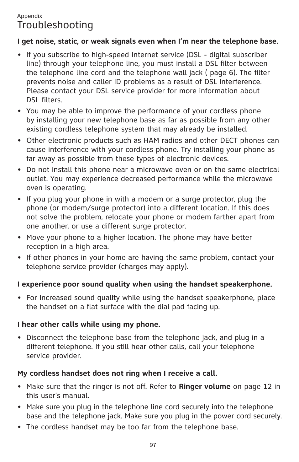 Troubleshooting | AT&T CL83201 User Manual | Page 103 / 120