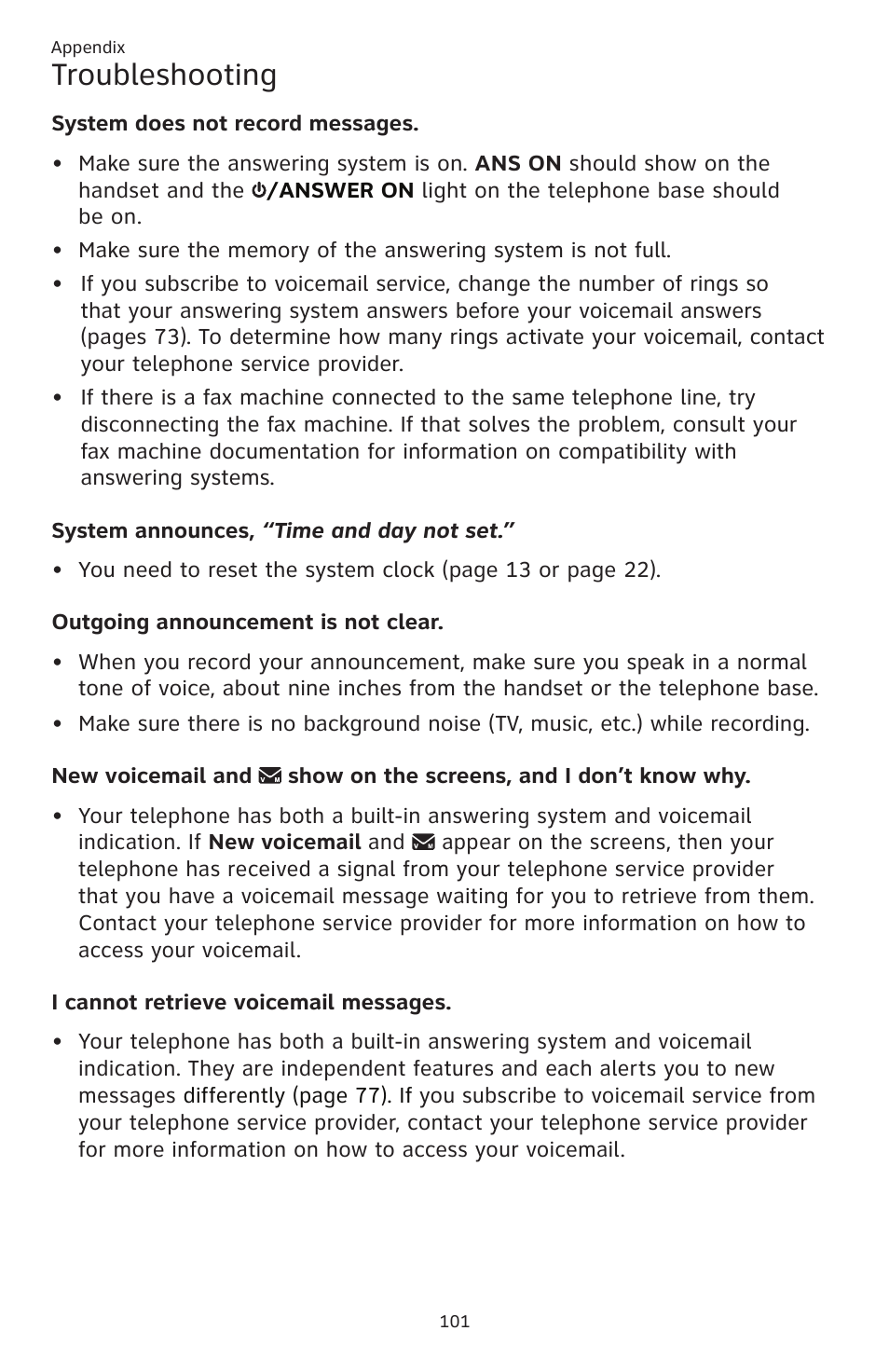 Troubleshooting | AT&T CL83201 User Manual | Page 107 / 120