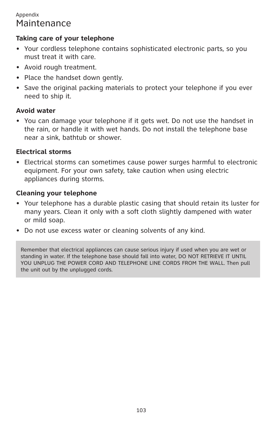 Maintenance | AT&T CL83201 User Manual | Page 109 / 120